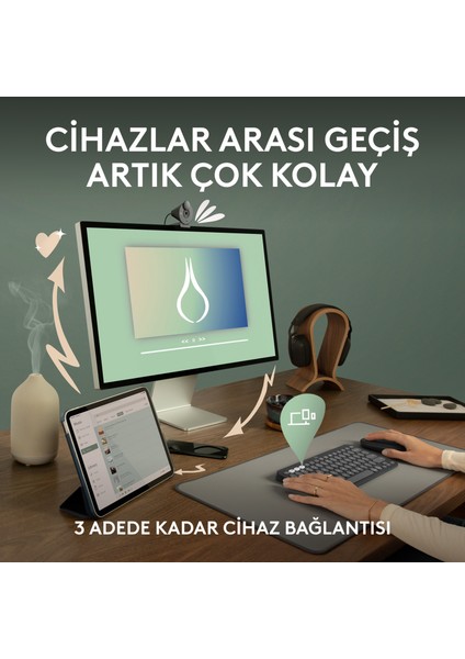 K380s Pebble Keys 2 Çoklu Cihaz Özellikli Bluetooth Türkçe Q Klavye - Beyaz