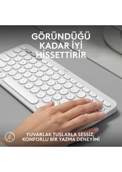 K380s Pebble Keys 2 Çoklu Cihaz Özellikli Bluetooth Türkçe Q Klavye - Beyaz