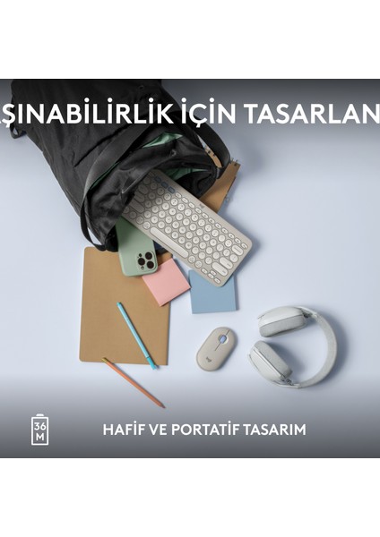 K380s Pebble Keys 2 Çoklu Cihaz Özellikli Bluetooth Türkçe Q Klavye - Beyaz