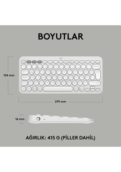 K380s Pebble Keys 2 Çoklu Cihaz Özellikli Bluetooth Türkçe Q Klavye - Beyaz