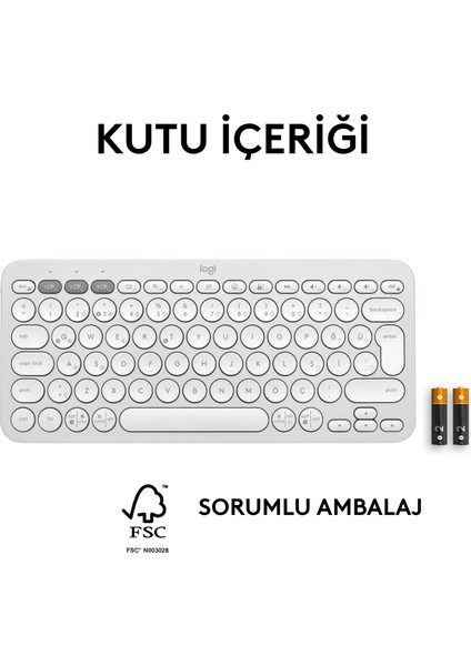 K380s Pebble Keys 2 Çoklu Cihaz Özellikli Bluetooth Türkçe Q Klavye - Beyaz