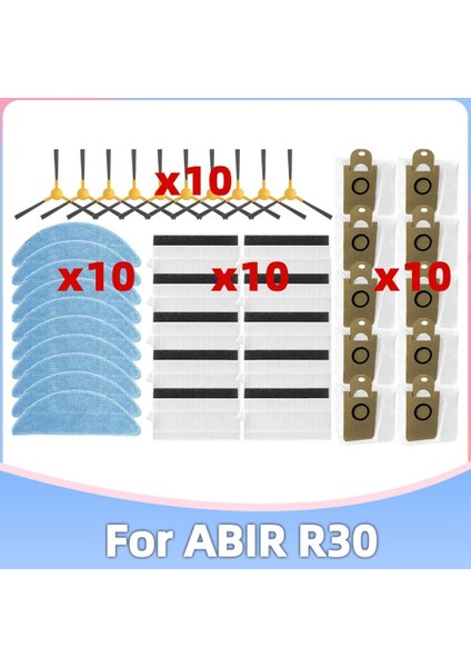 Abır R30 Robot Süpürge Yedek Parça Aksesuarları Yan Fırça Hepa Filtre Paspas Bezi Toz Torbaları (Yurt Dışından)