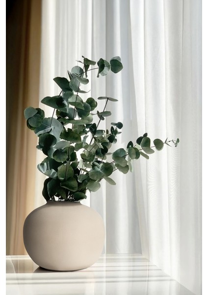 Ophelıa Taş Dokulu Yuvarlak Tarçın Seramik Vazo 8627