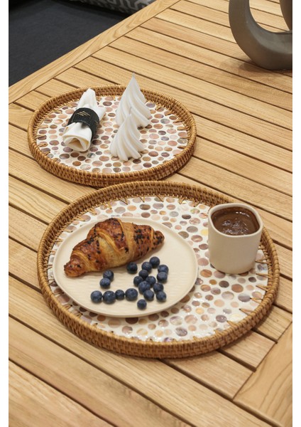 Meander Multi Dairesel Rattan 2 Li Tepsi 34 cm - 29 cm 5123