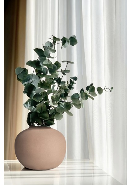 Ophelıa Taş Dokulu Yuvarlak Vizon Seramik Vazo 8626