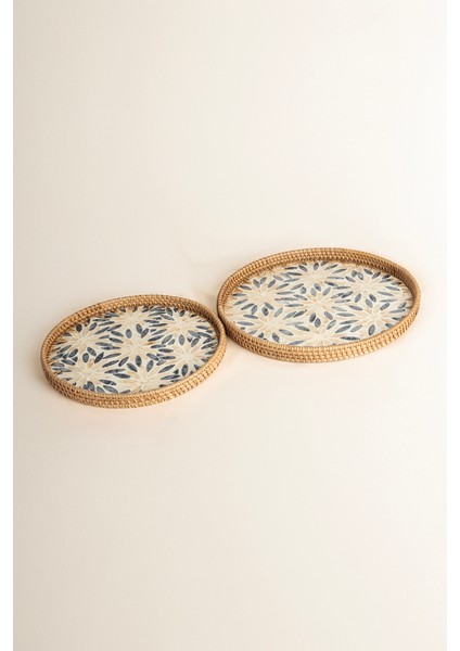 Meander Mavi Krem Rattan 2 Li Tepsi 34 cm - 29 cm 5127 fiyatları