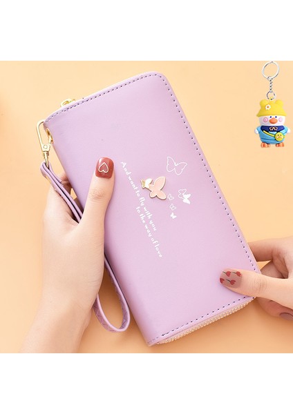 Cüzdan Kadın Uzun Moda Bilek Clutch Çanta Karikatür Kelebek Çift Fermuar Büyük Kapasiteli Cep Telefonu (Yurt Dışından)