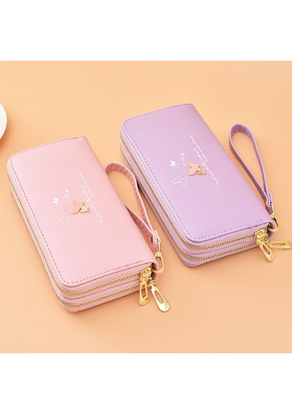 Cüzdan Kadın Uzun Moda Bilek Clutch Çanta Karikatür Kelebek Çift Fermuar Büyük Kapasiteli Cep Telefonu (Yurt Dışından)