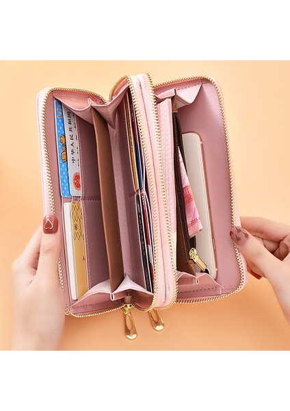 Cüzdan Kadın Uzun Moda Bilek Clutch Çanta Karikatür Kelebek Çift Fermuar Büyük Kapasiteli Cep Telefonu (Yurt Dışından)