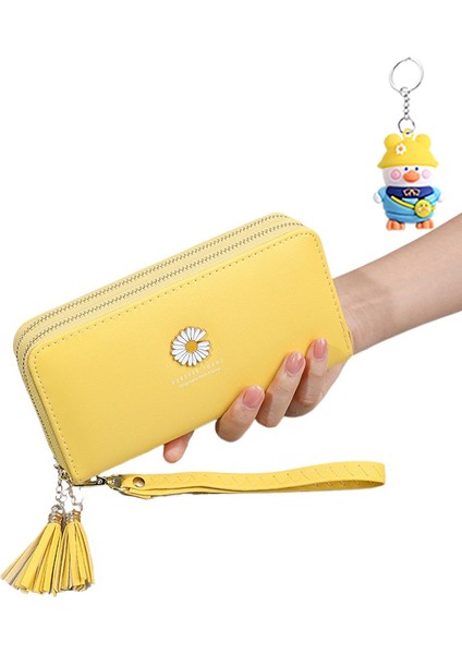 Bayanlar Uzun Cüzdan Çift Fermuarlı Clutch Öğrenci Bilek Kayışı Çift Katmanlı Büyük Kapasiteli Cep Telefonu (Yurt Dışından)