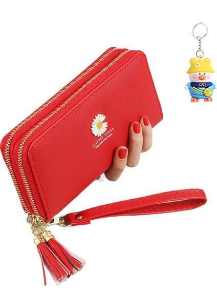 Bayanlar Uzun Cüzdan Çift Fermuarlı Clutch Öğrenci Bilek Kayışı Çift Katmanlı Büyük Kapasiteli Cep Telefonu (Yurt Dışından)