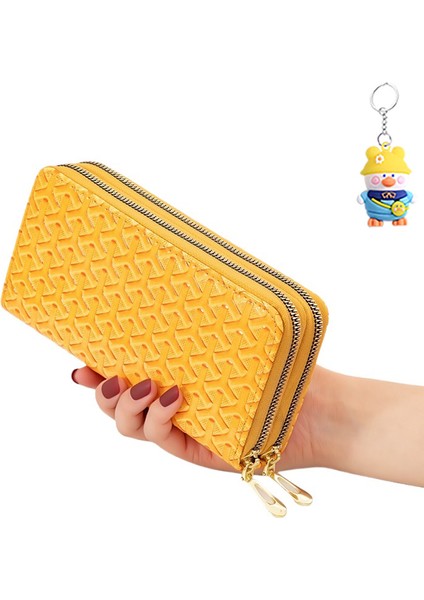 Uzun Cüzdan Kadın Çift Fermuarlı Clutch Bilek Kayışı Büyük Kapasiteli Cep Telefonu Çantası (Yurt Dışından)