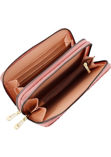 Uzun Cüzdan Kadın Çift Fermuarlı Clutch Bilek Kayışı Büyük Kapasiteli Cep Telefonu Çantası (Yurt Dışından) indirimleri