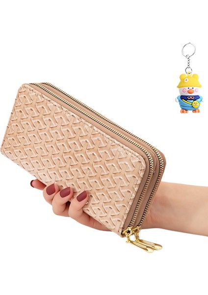 Uzun Cüzdan Kadın Çift Fermuarlı Clutch Bilek Kayışı Büyük Kapasiteli Cep Telefonu Çantası (Yurt Dışından)