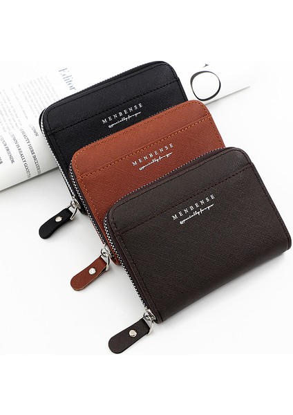 Moda Erkekler Kısa Fermuarlı Cüzdan Clutch Iş Retro Para Cüzdanı Kimlik Çantası Cüzdanı (Yurt Dışından)