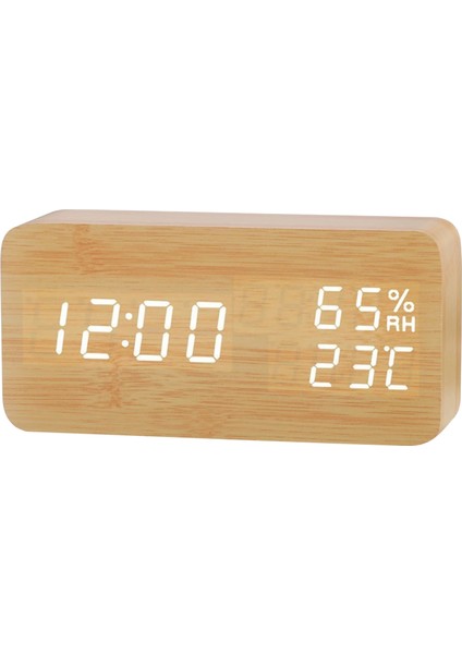 Ahşap Çalar Saat ve Oda Sıcaklık Nem Ölçer - Ayarlanabilir Parlaklık, Ses Kontrolü (Yurt Dışından)