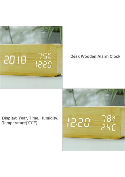 Ahşap Çalar Saat ve Oda Sıcaklık Nem Ölçer - Ayarlanabilir Parlaklık, Ses Kontrolü (Yurt Dışından) indirimleri