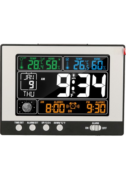 Dijital Saat Termo-Higrometre Renkli Ekran Rf Senkro Iç/dış Sıcaklık Nem Ay Evresi (Yurt Dışından)