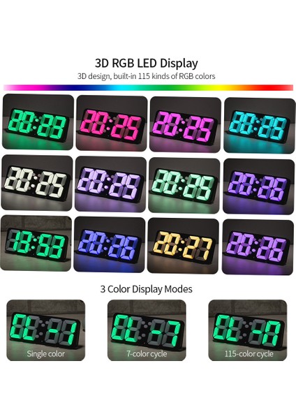 Kablosuz Ses Kontrollü Rgb LED Alarmlı 115 Renk 3 Seviye Parlaklık USB Masa Saati Siyah (Yurt Dışından) modelleri