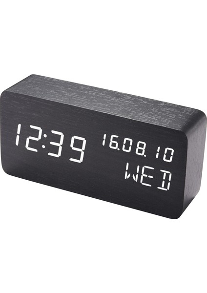 Ahşap Ses Kontrollü LED Ekranlı Ayarlanabilir Parlaklıklı Yatak Başı Çalar Saati (Yurt Dışından)