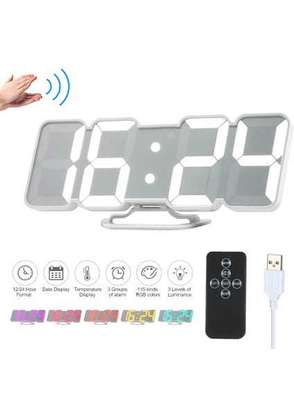 Kablosuz Kumandalı Rgb LED Alarm Saati Beyaz USB 115 Renk 3 Işık Seviyesi Duvara Monte & Masaüstü (Yurt Dışından) fırsatları