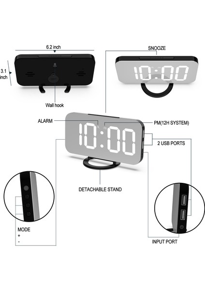 USB Dijital LED Ayna Alarmlı Saat (Yurt Dışından) fiyatları