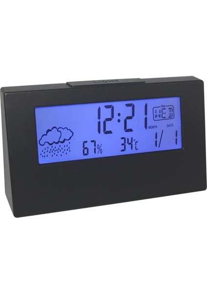LCD Hava Durumlu Dijital Yatak Başı Nem ve Sıcaklık Göstergeli Alarmlı Saat (Yurt Dışından)