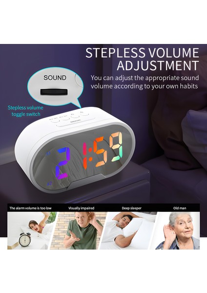 13,9 cm Rgb LED Aynalı Çift USB Portlu Çalar Saat - Ev & Yatak Odası (Yurt Dışından) indirimleri