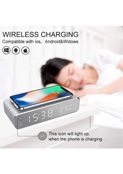 Gümüş Kablosuz Şarj LED Alarmlı Masaüstü Saati (Yurt Dışından) fırsatları