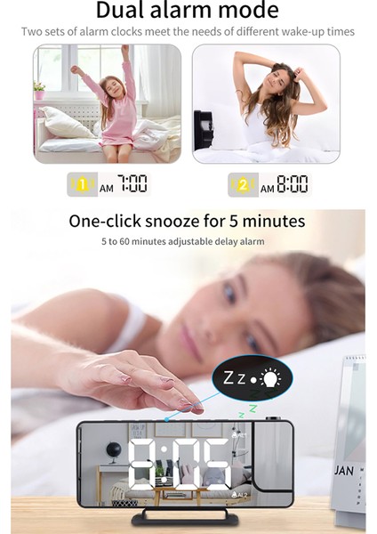 LED Aynalı Çalar Saat - Tavan Prktörlü, 6 Seviye Parlaklık ve Şekerleme (Yurt Dışından) indirimleri