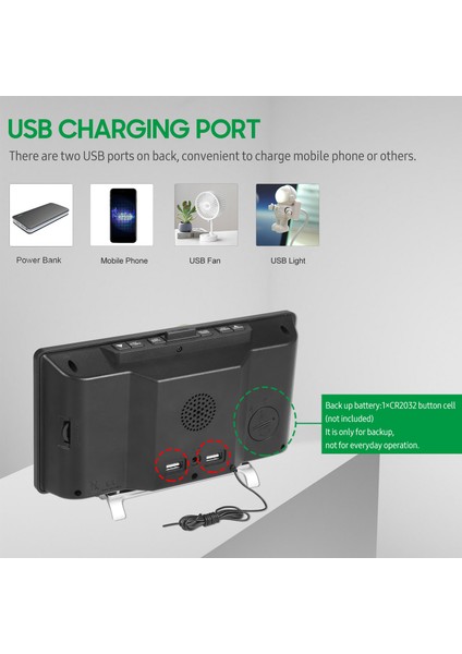 9 Inç LED Ekran Çift Alarm USB Şarj Yedek Pil Çalar Saat (Yurt Dışından) modelleri
