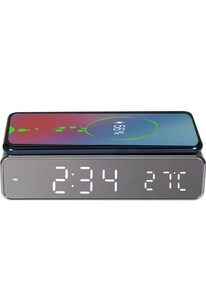 LED Masa Saati Termometre Kablosuz Şarj - Samsung Xiaomi Huawei (Yurt Dışından)