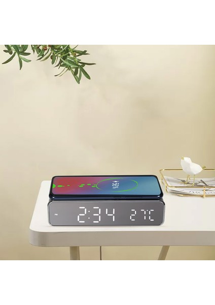 LED Masa Saati Termometre Kablosuz Şarj - Samsung Xiaomi Huawei (Yurt Dışından) modelleri