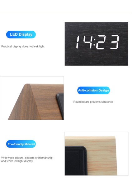 Ahşap Iç Mekan Termo-Higrometre LED Ses Kontrollü 3 Parlaklık (Yurt Dışından) fiyatları