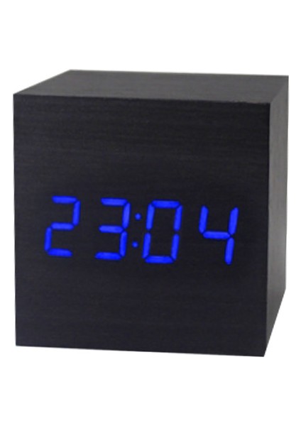 LED Ahşap Dijital Saat Termometre Alarm Siyah Mavi Kare (Yurt Dışından)