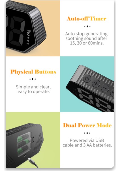 Dijital Çalar Saat Beyaz Gürültü Makinesi 6 Sesli Otomatik Kapanma Siyah (Yurt Dışından) fırsatları
