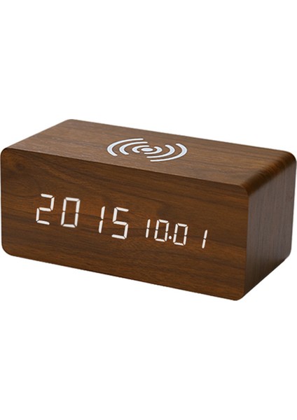 Ahşap LED Alarmlı Saat, Qi Kablosuz Şarj ve Ses Kontrolü (Yurt Dışından)