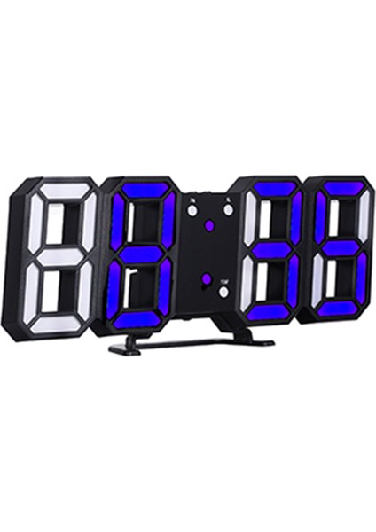 3D LED Dijital Alarm Saati, Duvara Asılabilir ve Masaüstü Saat - Siyah Kasa, Mavi Ekran (Yurt Dışından)
