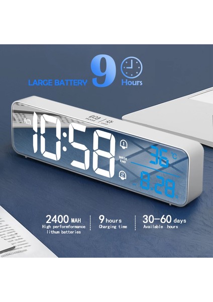 Termometreli LED Aynalı Çalar Saat 5 Seviye Parlaklık USB Güç (Yurt Dışından) fırsatları