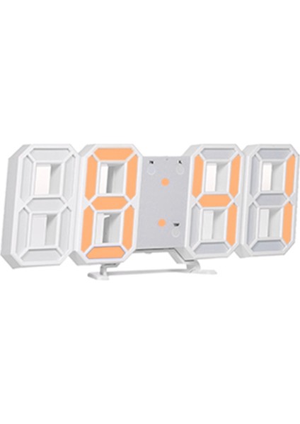 3D LED Aydınlatmalı Masa & Duvar Saati - Beyaz & Turuncu (Yurt Dışından)