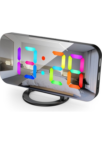 Dijital Çalar Saat - Rgb LED Aydınlatma, USB Şarj, Aynalı Ekran, Duvara Monte (Yurt Dışından)