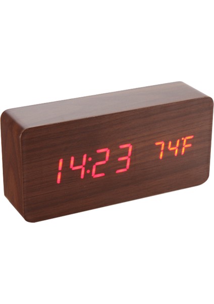 Ahşap Ses Kontrollü Çift Ekranlı Çalar Saat (Yurt Dışından)