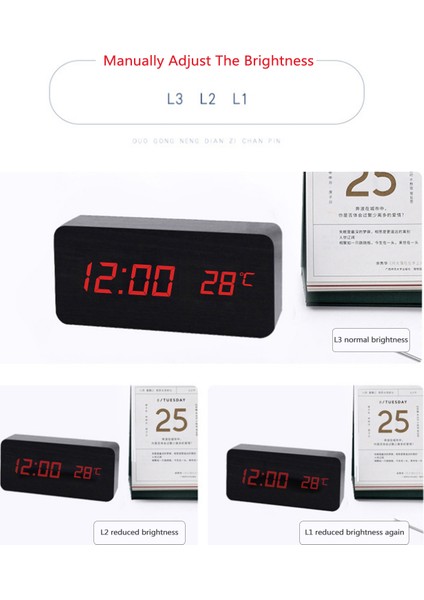 Ahşap Ses Kontrollü Çift Ekranlı Çalar Saat (Yurt Dışından) fiyatları