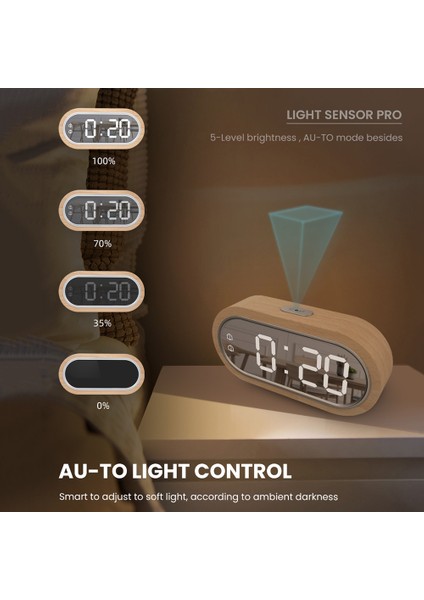 Kayın Ağacı LED Masa Saati - Çift Alarmlı Termometre 4 Seviye Parlaklık (Yurt Dışından) modelleri