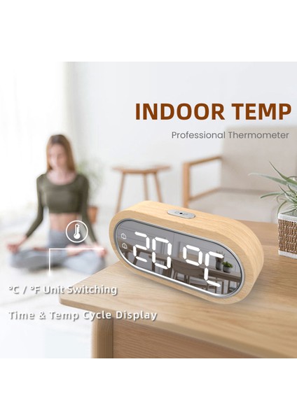 Kayın Ağacı LED Masa Saati - Çift Alarmlı Termometre 4 Seviye Parlaklık (Yurt Dışından) fırsatları