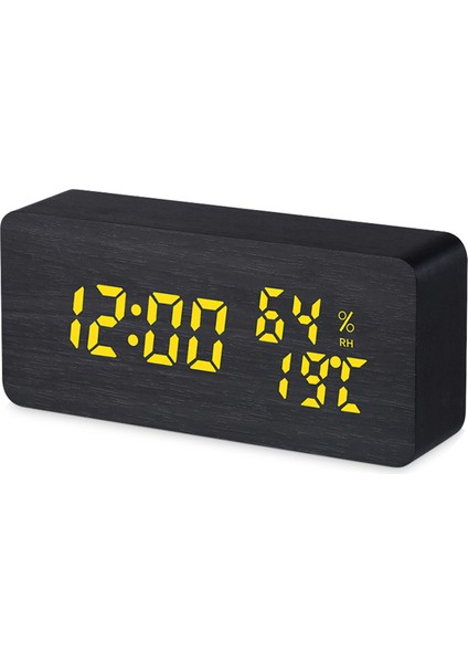 Ahşap Masa Saati Siyah LED Ekran, Ses Kontrolü ve 2 USB Port (Yurt Dışından)