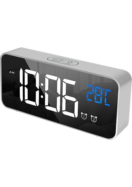 LED Aynalı Çalar Saat, Termometre, USB Şarj ve Parlaklık Ayarı (Yurt Dışından)