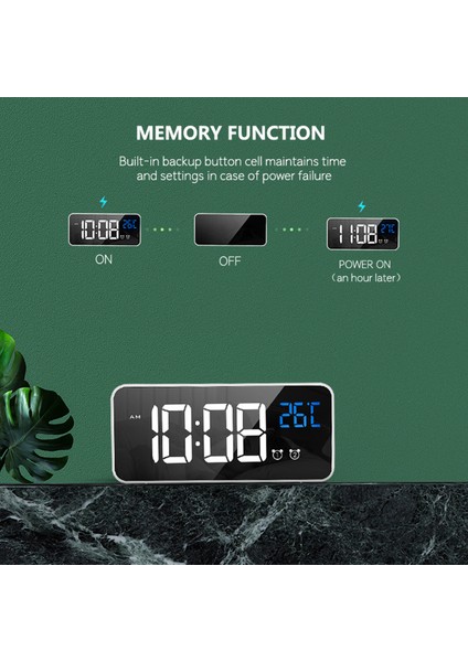 LED Aynalı Çalar Saat, Termometre, USB Şarj ve Parlaklık Ayarı (Yurt Dışından) modelleri