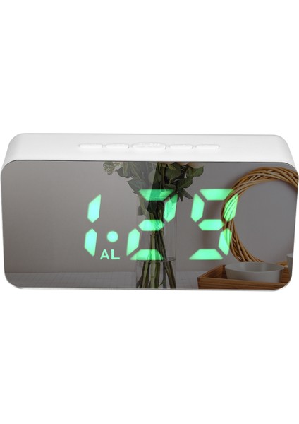 Rgb LED Aynalı Çalar Saat Termometreli USB Şarjlı Ayarlanabilir Işık Beyaz (Yurt Dışından)