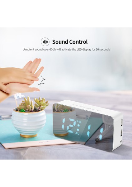 Rgb LED Aynalı Çalar Saat Termometreli USB Şarjlı Ayarlanabilir Işık Beyaz (Yurt Dışından) fiyatları